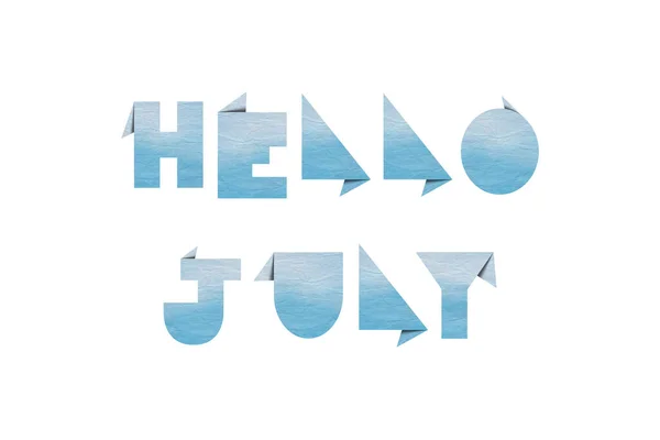 Hello July Blue Origami Paper White Background — Stock Photo, Image