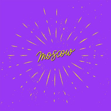 Moskova el yazısı, menekşe arkaplanda sarı güneş lekeleri var..