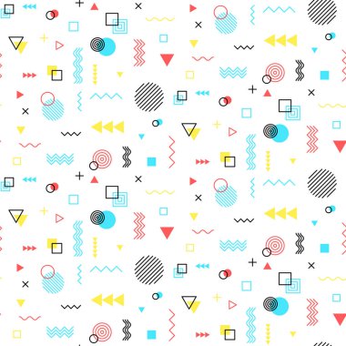 Memphis stilinde geometrik desenli kusursuz arkaplan.