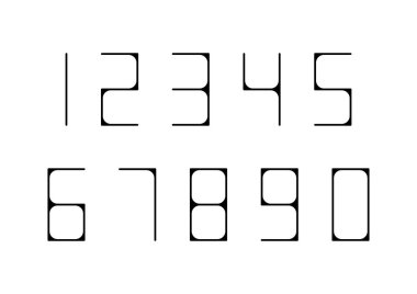 Siyah tipografi tasarım elementleri 1, 2, 3, 4, 5, 6, 7, 8, 9, 0 olan sayılar kümesi.