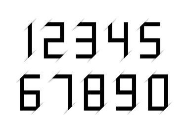 Beyaz zemin üzerinde gölge etkisi olan siyah sayılar kümesi. Vektör illüstrasyonu.