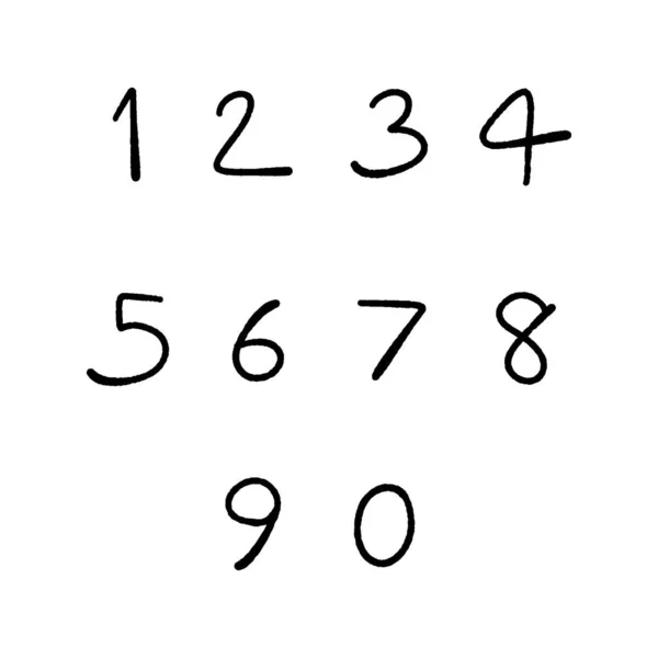 Set Schwarzer Handgezeichneter Zahlen Auf Weißem Hintergrund — Stockvektor