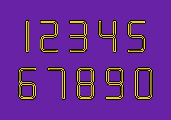 Nummerset Met Zwarte Gele Typografie Design Elementen Violette Achtergrond — Stockvector