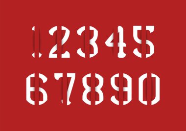 Kırmızı zemin üzerinde gölge etkisi olan beyaz sayılar kümesi. Vektör illüstrasyonu.