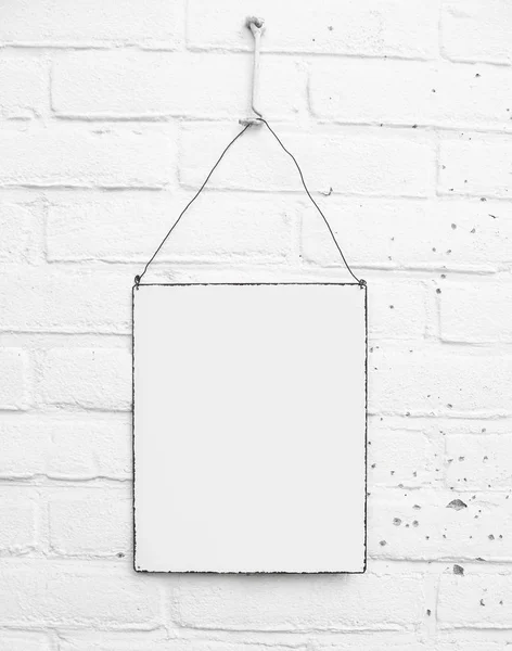 Empty White Board Text Sign Space Own Text Brick Wall — Stock Photo, Image