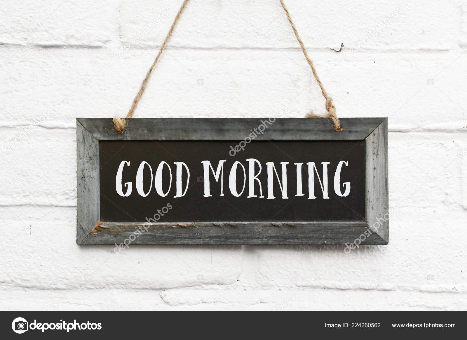 Hello Good Morning Text Long Hanging Blackboard Wooden Frame ...