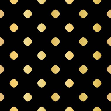 Metalik altın siyah Polka Dot sorunsuz vektör desen. Zarif Parti Davetiyesi, düğün kırtasiye, Festival Hediyelik Wrap Trendy dokular için başarısız geometrik daire. Klas Glamour zemin