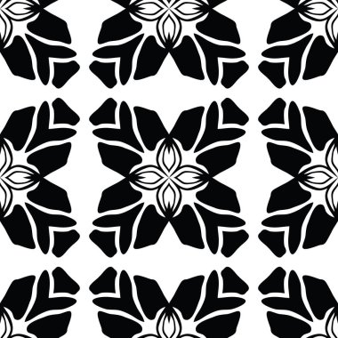 Siyah beyaz yaprak yorgan vektör desen. Elle çizilmiş sorunsuz dekoratif Patchwork grafik ambalaj, Modern moda parmak, sabit, kağıt ürünleri veya Trendy şal. Tek renkli arka plan üzerinde