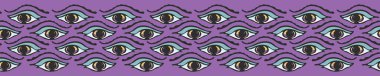 Tüm gören göz elle çizilmiş sorunsuz vektör sınır illüstrasyon sihirli. Ezoterik manevi semboller meditasyon günlük arka plan, ritüel günlüğü şerit, New Age ruhu afiş için gözler. Lila mor mavi