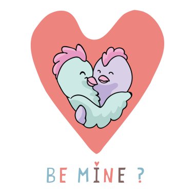 Vektör piliç sarılmak kalp. El çizilen illüstrasyon motifi 2 tavuk ile kırmızı aşk kalbin içindeki sarılma benim metin olarak. Romantik Sevgililer günü için Eşcinsel düğünü clipart. Ücretsiz gurur sarılmak kavramı.