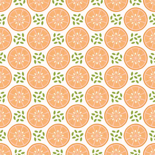 Juice Orange Citrus Fruit Leaves Hand Drawn Seamless Vector Pattern — Stock Vector