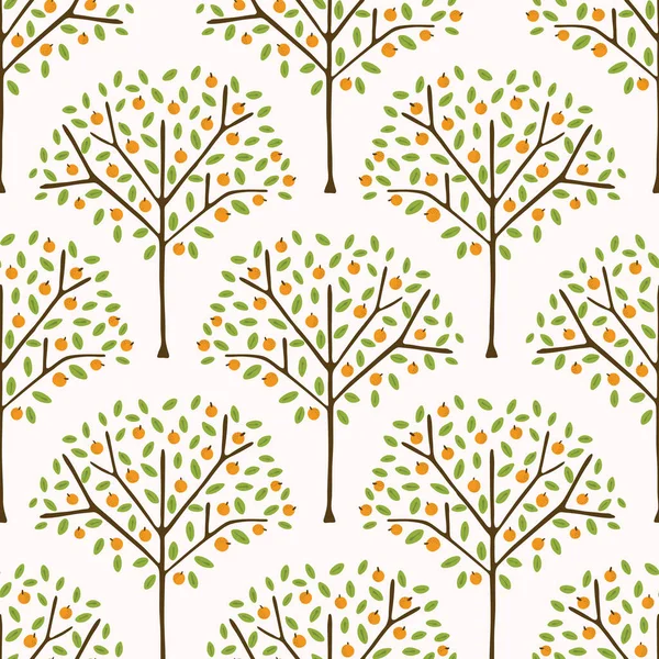 Árbol Cítricos Naranja Con Hojas Ilustración Patrón Vectorial Sin Costura — Vector de stock