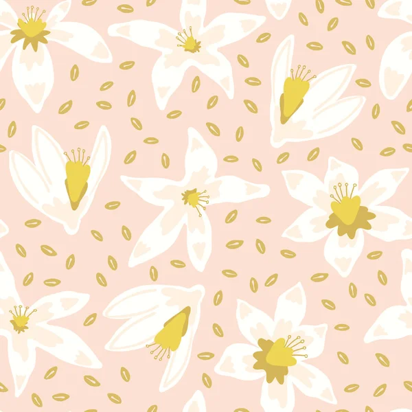 Turuncu çiçek yaprakları ile çiçek. El çizilmiş Dikişsiz vektör desen illüstrasyon. Zarif trendy attı Bahçe çiçek arka plan.