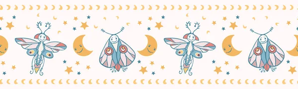 Lindo Vector Dibujos Animados Polilla Lunar Con Cara Sonriente Feliz — Vector de stock