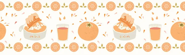 Vector Recién Exprimido Jugosos Cítricos Naranja Con Vidrio Ilustración Borde — Vector de stock