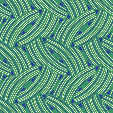 Dokuma hatları oklar Dikişsiz vektör deseni. Yaz moda baskılar, plaj paketleme, trendy Tekstil, tropikal Jungle zemin için geometrik grafik doku Illustration. Yeşil mavi bitki ev dekorasyonu.