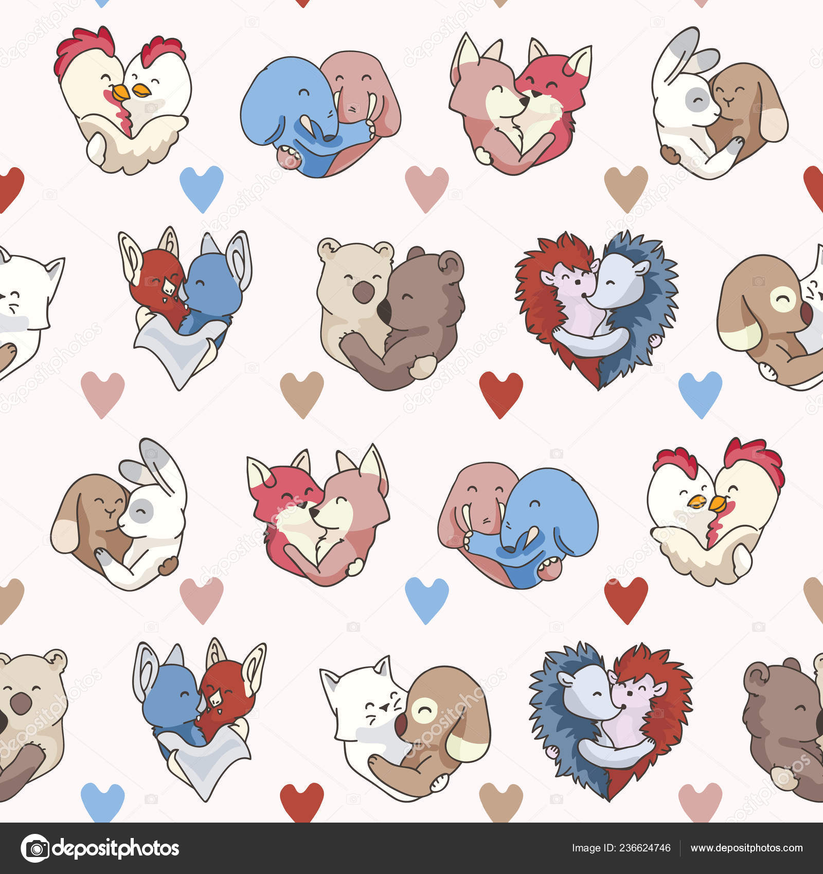 Vector Cute Animal Hug Hearts Seamless Repeat Pattern Hand Drawn Stock Vector Image by ©limolidastudio@ #236624746 Vector Cute Animal Hug Hearts Seamless Repeat Pattern Hand Drawn Stock Vector Image by ©limolidastudio@ #236624746