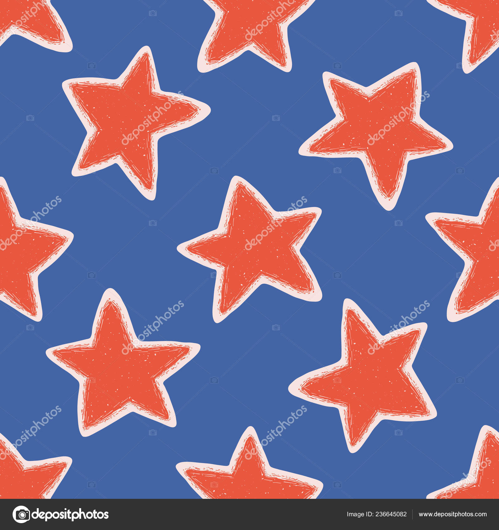 Red Blue Star Texture Seamless Vector Pattern Lino Cut Starry Vector Image By C Limolidastudio Gmail Com Vector Stock