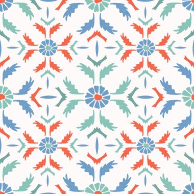 Parlak Halk Sanatı Papatya Yorgan Baskı Vektör Over All Over. 1950'lerin Stil Papatyalar Beyaz Arka Plan Üzerinde Dikişsiz Tekrar Desen Bırakır. El Yaz Moda Baskı, Kırtasiye, Retro Bahçe Ambalaj için Boyalı.