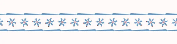 Winter Snowflake Texture Seamless Border Banner Sketchy Heart Folk Star — 스톡 벡터