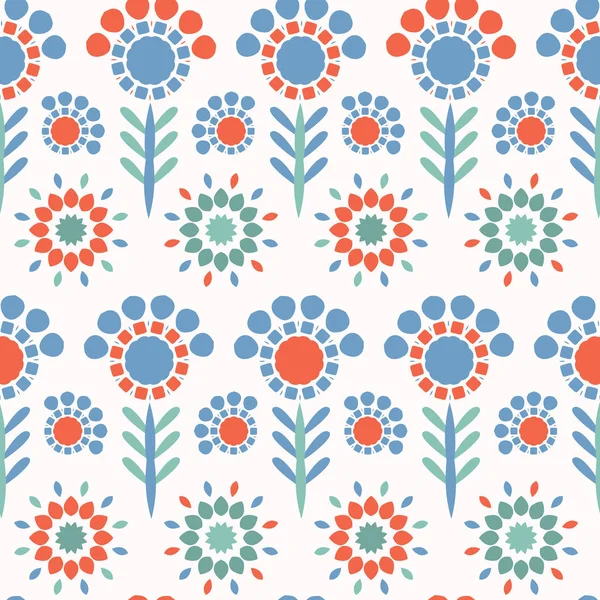 Retro Daisy Blooms All Nyomtatás Vector Színes Népi Virágok Szárak — Stock Vector