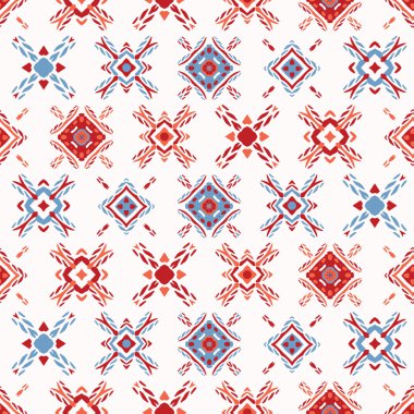 Retro halk çiçek yorgan kareler Dikişsiz desen vektör. Renkli halk çiçekler. Beyaz arka plan üzerinde Vintage 1970'ler tarzı. Trendy için el sanatları kırtasiye, çiçek şal, mutfak gereçleri, kenar izole
