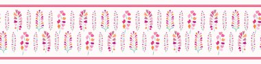 Spring Flowers Seamless Vector Border. Soft Pastel Colors. Hand Drawn Bud Blooms on White Background. Drawn Stylized Tulip Blossom Stem for Garden Stationery, Ribbon Trim, Pretty Floral Packaging. clipart