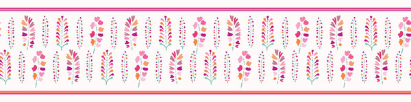 Spring Flowers Seamless Vector Border. Soft Pastel Colors. Hand Drawn Bud Blooms on White Background. Drawn Stylized Tulip Blossom Stem for Garden Stationery, Ribbon Trim, Pretty Floral Packaging.
