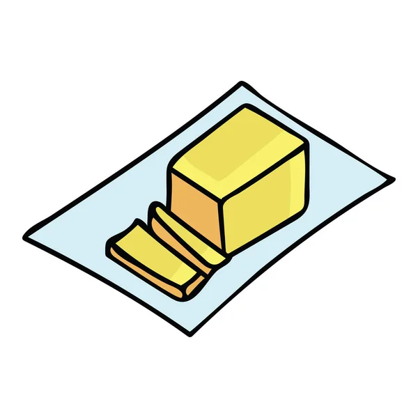 Kawaii Vetor Leite Manteiga Pequeno Almoço Alimentos Ilustração Desenhada Mão — Vetor de Stock