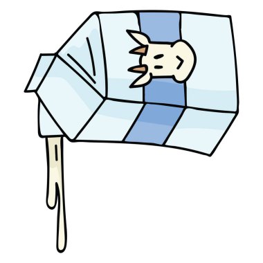 Keçi sütü için anti hoşgörüsüzlük foodie sanat sevimli vektör Illustration. Çizilmiş izole gıda el veya dökülen sıvı içecek hat sanatı için mutfak, yemek ve alternatif sağlık clipart.