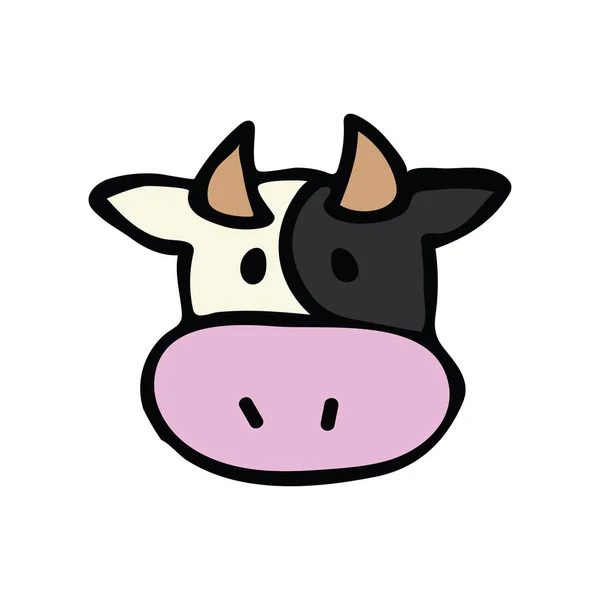 Cute Cow Head Icon Vector Illustration Farm Animal Hand Drawn — Stock Vector