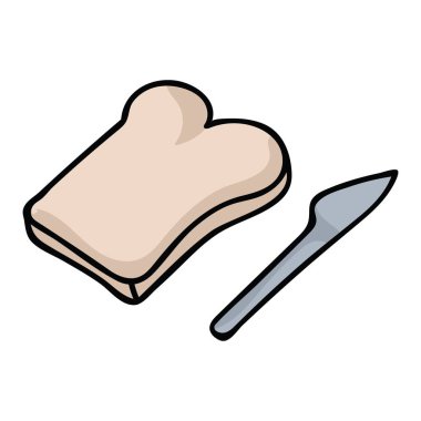 Dilim tost vektör kahvaltı illüstrasyon ayarlayın. Sabah sevimli çizgi clipart el çekilmiş ekmek bıçağı. tasarım. Simge motifi öğeleri lezzetli kawaii gıda grafik çizim fırın.