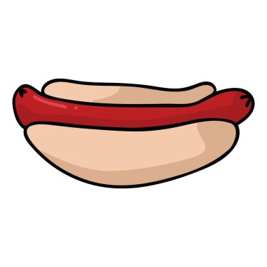 Şirin sosisli sandviç çizgi film vektör çizim motifi set. Elle çizilmiş lokanta öğeleri clipart Mutfak blog, gıda grafik, kafe restoran web düğmeleri.