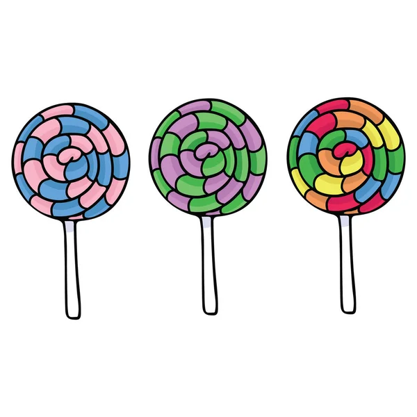 Conjunto Motivos Bonito Lollipop Cartoon Vector Ilustração Clipart Elementos Doces —  Vetores de Stock