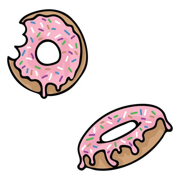 Cute Donut Cartoon Vector Illustration Motif Set Hand Drawn Pastry — Stock Vector