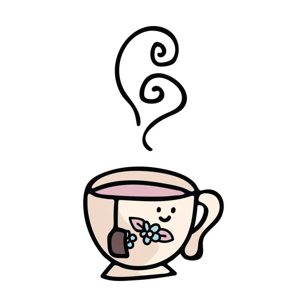 かわいいティーカップ漫画ベクトル イラスト モチーフ セット 手描きのホットド リンク要素アート キッチンのブログ 食べ物のグラフィック カフェ レストランの — ストックベクタ