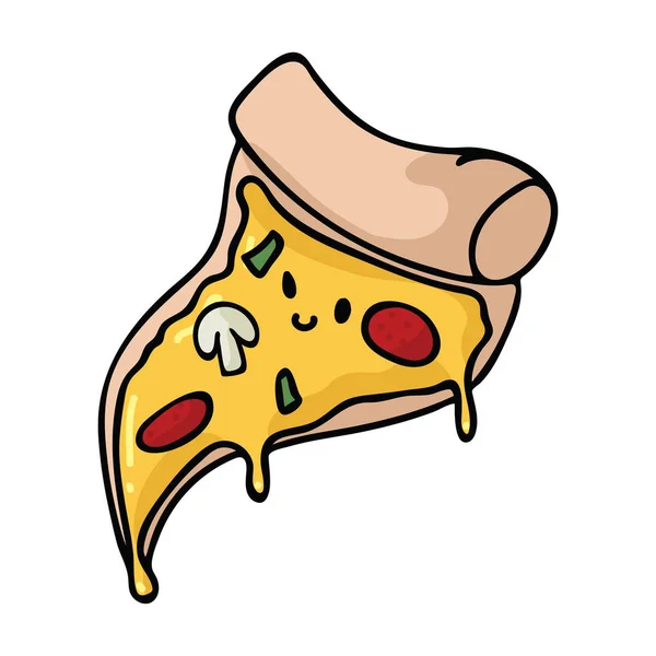 Kawaii Pizza Fatia Desenho Animado Vetor Ilustração Motivo Definido Clipart — Vetor de Stock