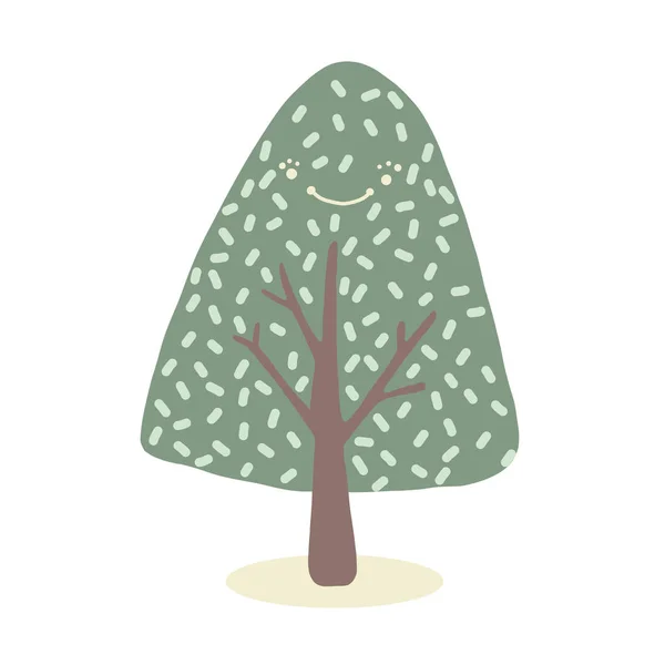 Kawaii Árvore Vetorial Cartoon Com Agulhas Ilustração Floresta Floresta Perene — Vetor de Stock