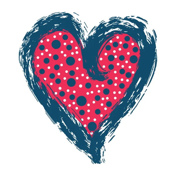 Penseldrag Röd Blå Vektor Kärlek Hjärta Och Dotty Cirklar Konsistens — Stock vektor