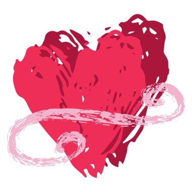Brush stroke red vector 2 love hearts entwined flourish texture. Hand drawn illustration motif for passion sticker, I love you valentines day card, romantic wedding heart or proposal clipart. clipart