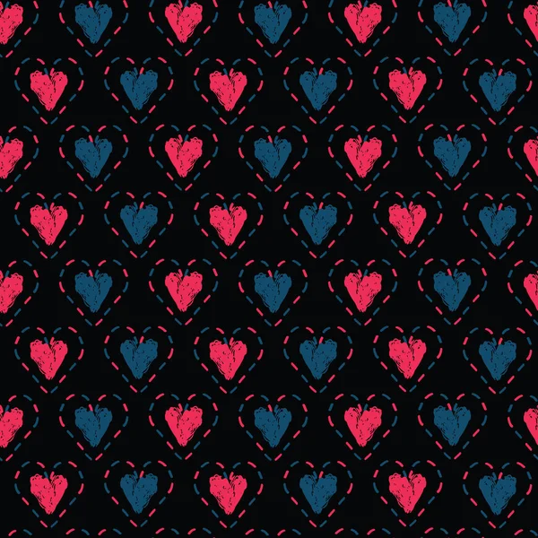 Coeurs Amour Cousus Bleu Denim Rouge Coup Pinceau Sur Fond — Image vectorielle