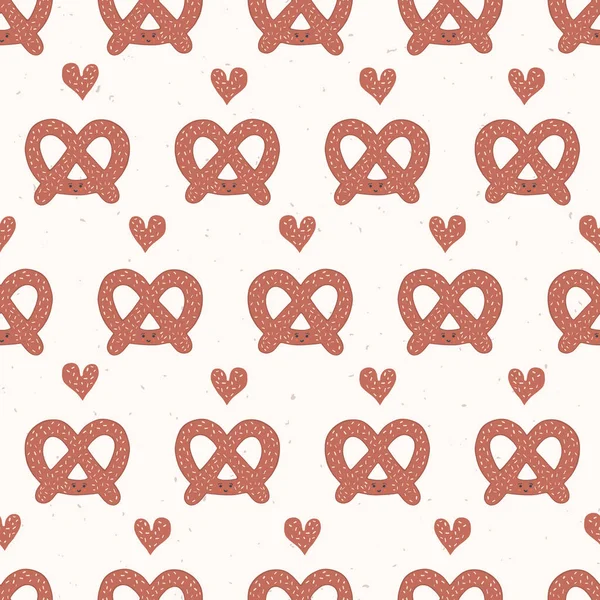 Lindo Vector Dibujos Animados Pretzel Con Cara Sonriente Corazón Amor — Vector de stock