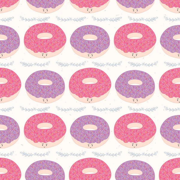 Desenho Animado Bonito Donut Rosa Com Arco Íris Polvilha Ilustração —  Vetores de Stock