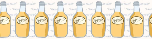 Linda botella de ilustración vectorial de jarabe de oro. Borde repetitivo sin fisuras . — Vector de stock