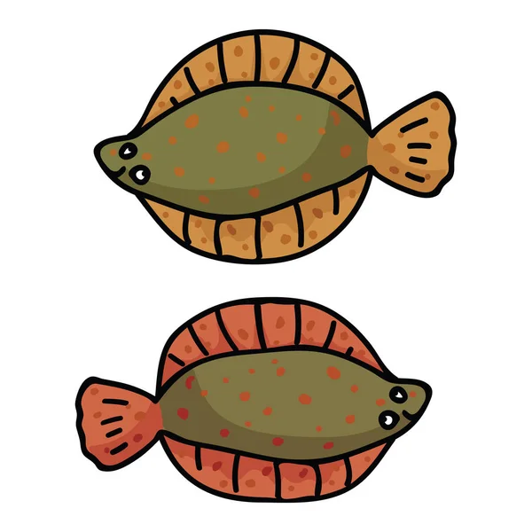 Cute flounder cartoon vector illustration motif set. — Stock Vector