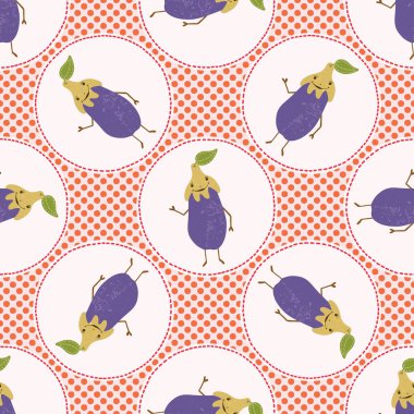 Şirin patlıcan polka dot vektör çizim. Dikişsiz yinelenen desen.