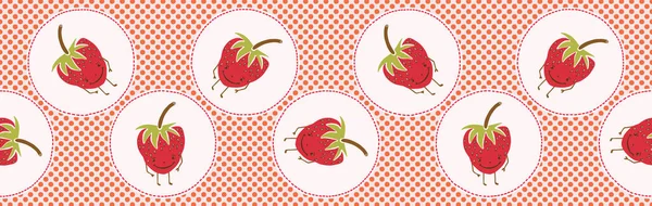 Lindo fresas polka punto vector ilustración. Borde repetitivo sin fisuras . — Vector de stock