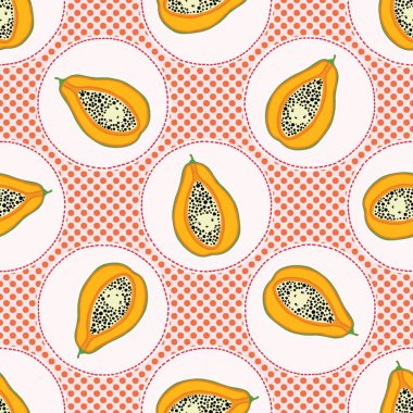 Sevimli papaja polka dot vektör çizim. Dikişsiz yinelenen desen.