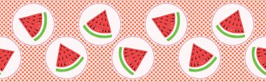 Şirin karpuz polka dot vektör çizim. Dikişsiz yinelenen sınır desen.