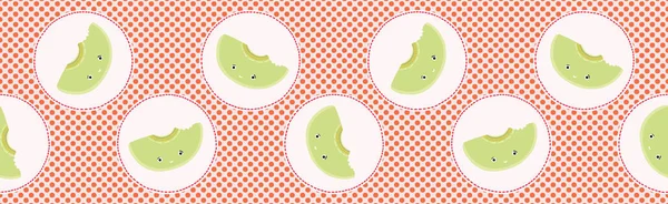 Lindo melón melón lunares vector ilustración. Patrón de borde repetitivo sin fisuras . — Vector de stock